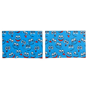 Blue Cartoon Face Pattern Pillowcase