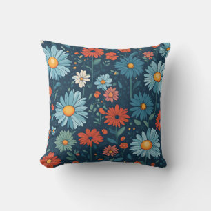 Blue Cartoon Floral Cushion