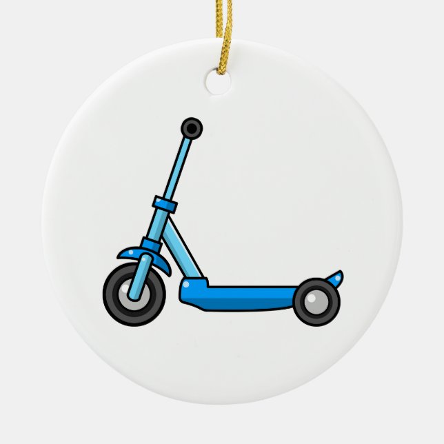Blue Cartoon Kick/Push Scooter Ceramic Ornament (Front)
