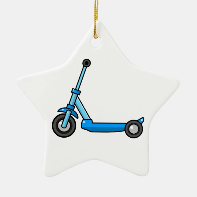 Blue Cartoon Kick/Push Scooter Ceramic Tree Decoration (Front)