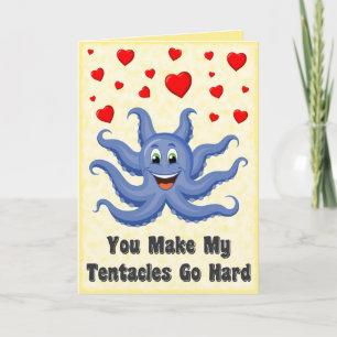 Blue Cartoon Octopus Hearts Funny Valentines Day Holiday Card