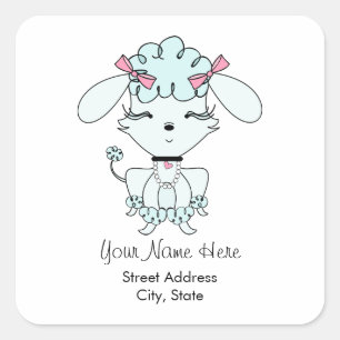 Blue Cartoon Poodle Address Sticker