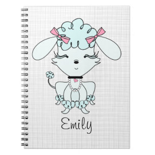 Blue Cartoon Poodle Personalised Notebook