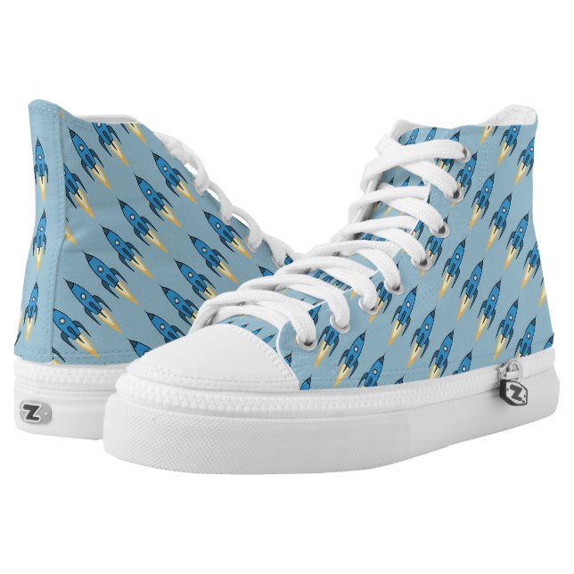 Blue Cartoon Rocket Ship Pattern Outer Space Funny High Tops (Pair)