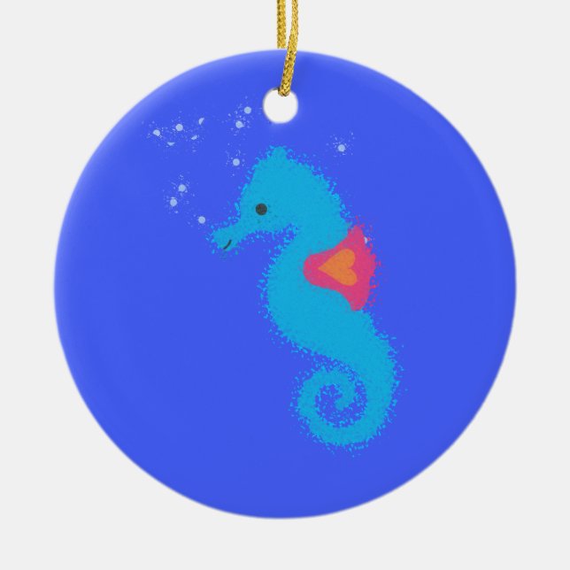 Blue Cartoon Seahorse Ceramic Tree Decoration (Front)