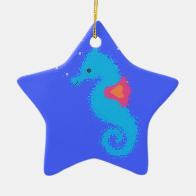 Blue Cartoon Seahorse Ceramic Tree Decoration (Front)