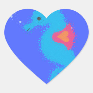 Blue Cartoon Seahorse Heart Sticker