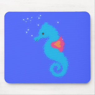 Blue Cartoon Seahorse Mouse Pad