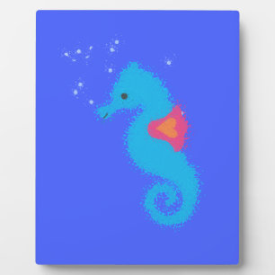 Blue Cartoon Seahorse Plaque