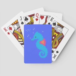 Blue Cartoon Seahorse Playing Cards