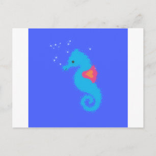 Blue Cartoon Seahorse Postcard