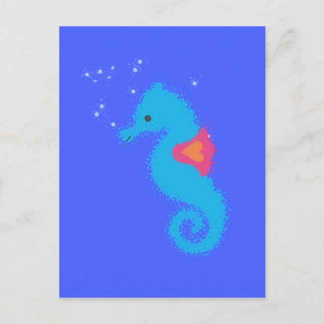 Blue Cartoon Seahorse Postcard (Front)