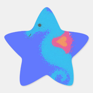 Blue Cartoon Seahorse Star Sticker