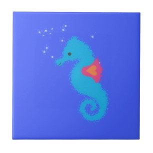 Blue Cartoon Seahorse Tile