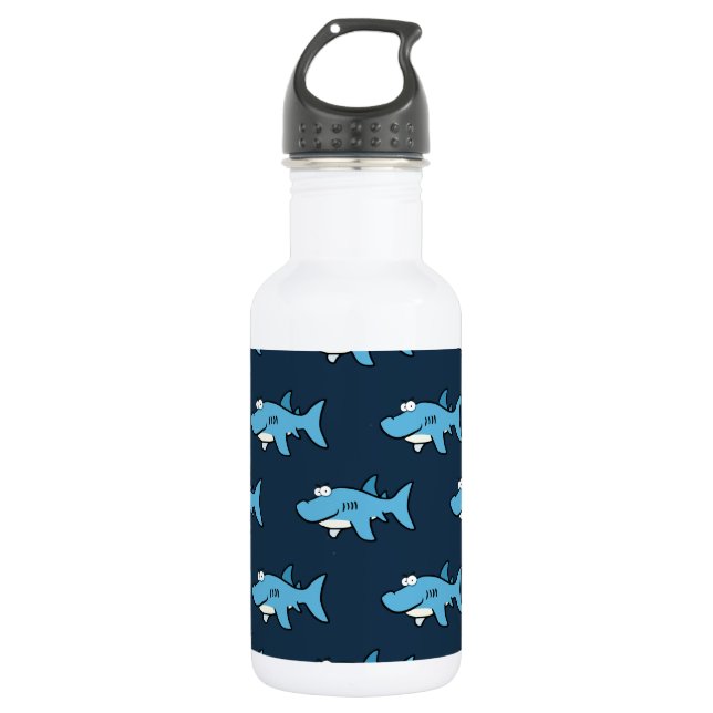 Blue Cartoon Shark Pattern 532 Ml Water Bottle (Front)