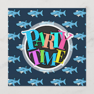 Blue Cartoon Shark Pattern Invitation