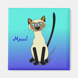 Blue Cartoon Siamese Cat Meow Template Magnet
