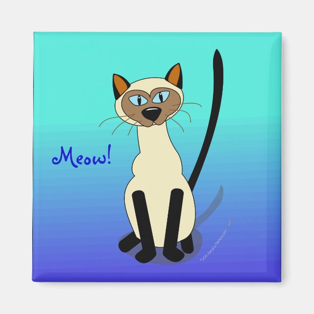 Blue Cartoon Siamese Cat  Meow Template Magnet (Front)