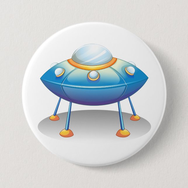 Blue Cartoon UFO Spaceship Fun Sci-Fi 7.5 Cm Round Badge (Front)