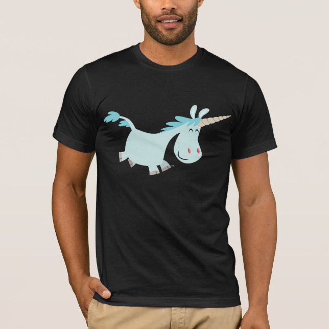 Blue Cartoon Unicorn  T-shirt (Front)