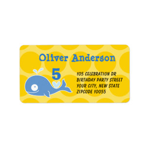 Blue Cartoon Whale Kid's Birthday Address Labels