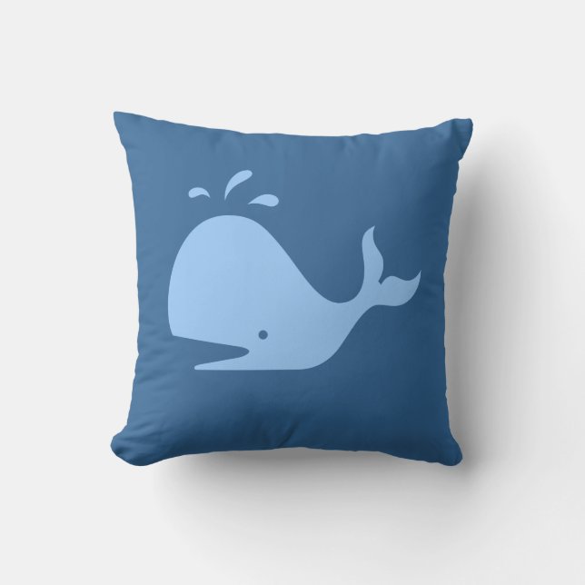 blue CARTOON whale  on medium blue pillow (Front)