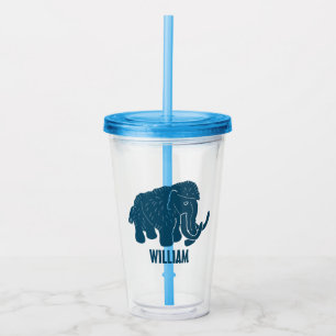 Blue Cartoon Woolly Mammoth Personalised Acrylic Tumbler