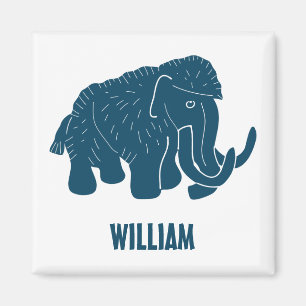 Blue Cartoon Woolly Mammoth Personalised Magnet
