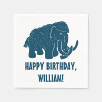 Blue Cartoon Woolly Mammoth Personalised