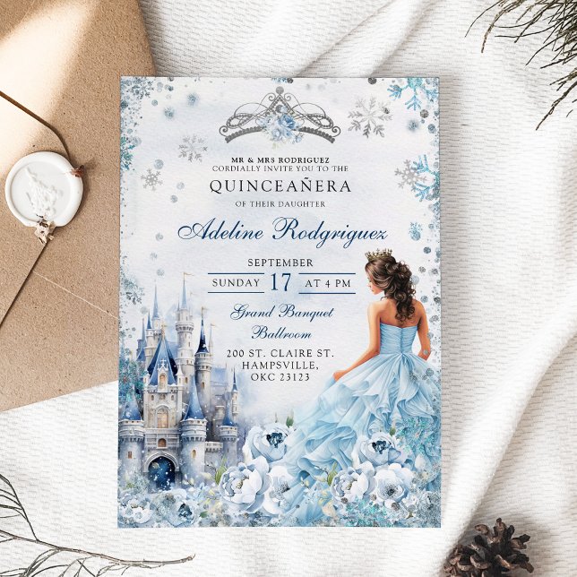 Blue Castle Palace Quinceanera Mexican Birthday Invitation (Creator Uploaded)