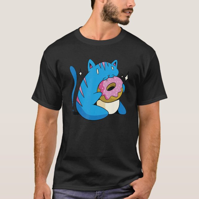 Blue Cat And Doughnuts T-Shirt (Front)