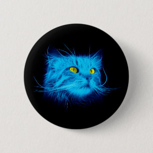 Blue Cat Face 6 Cm Round Badge