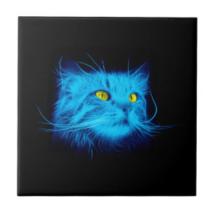 Blue Cat Face Ceramic Tile