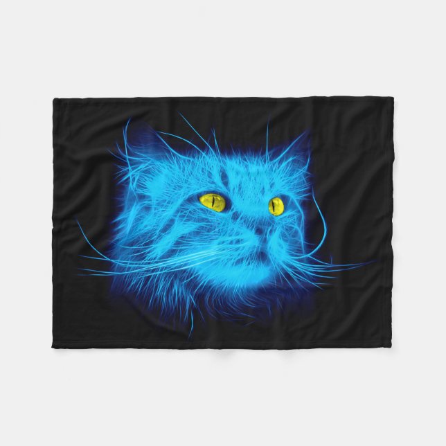 Blue Cat Face Fleece Blanket (Front (Horizontal))