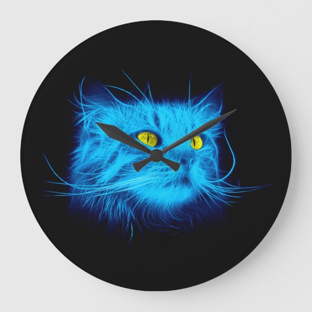Blue Cat Face Large Clock (Front)