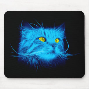 Blue Cat Face Mouse Pad
