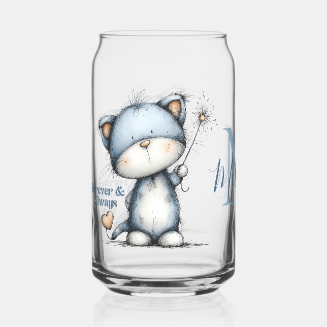 Blue Cat “Forever & Always” Heart Balloon Design Can Glass (Front)