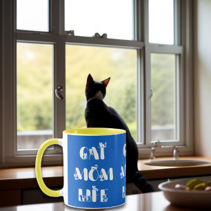 Blue Cat Mum Life Cute Typography Mother's Day  Mug