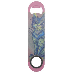 blue cat on pink bottle opener