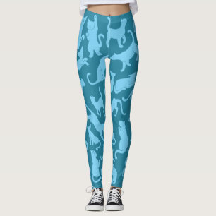 Blue Cat Pattern Leggings