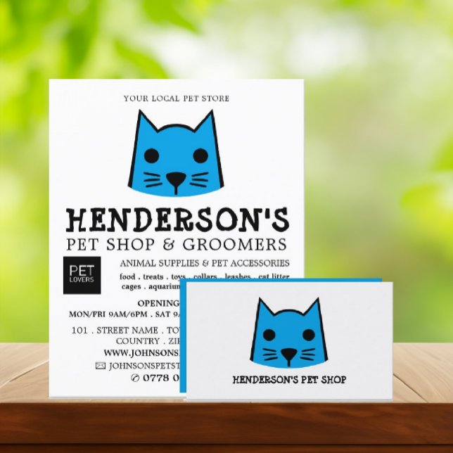 Blue Cat, Pet Store & Groomers Business Card (Creator Uploaded)