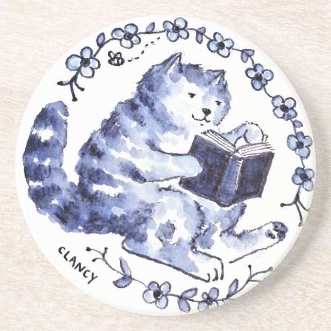 Blue Cat Reader Coaster (Front)