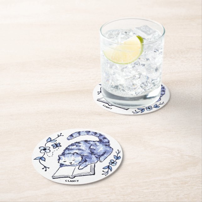 Blue Cat Reader Paper Coaster (Insitu)