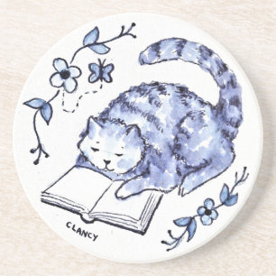 Blue Cat Reading Coaster