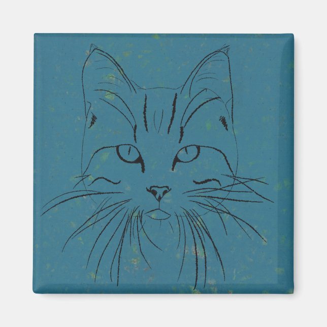 Blue Cat Sketch Magnet (Front)