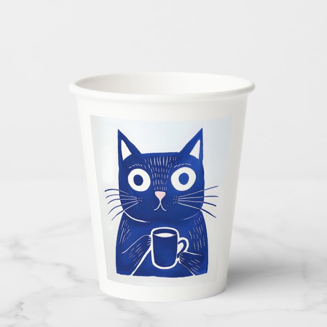 Blue Cat T-Shirt Paper Cups (Front)