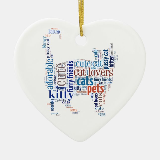 Blue Cat text design Ceramic Tree Decoration (Front)