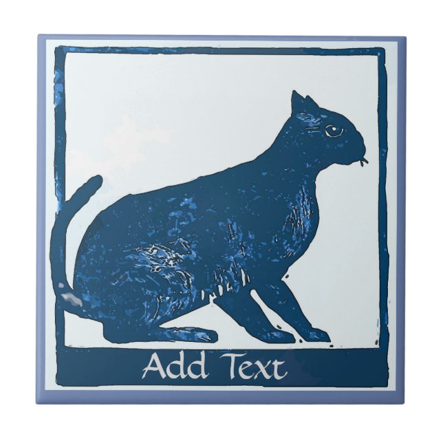 Blue Cat Tile,add text Ceramic Tile (Front)