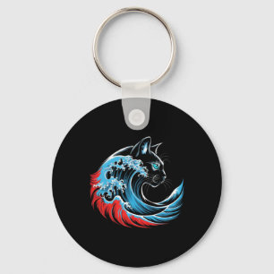 Blue Cat Wave For Kamala 47 Funny Cat Ladies 2024 Key Ring