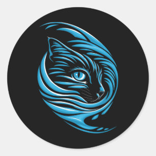 Blue Cat Wave For Kamala 47 Funny Cat Ladies Harri Classic Round Sticker